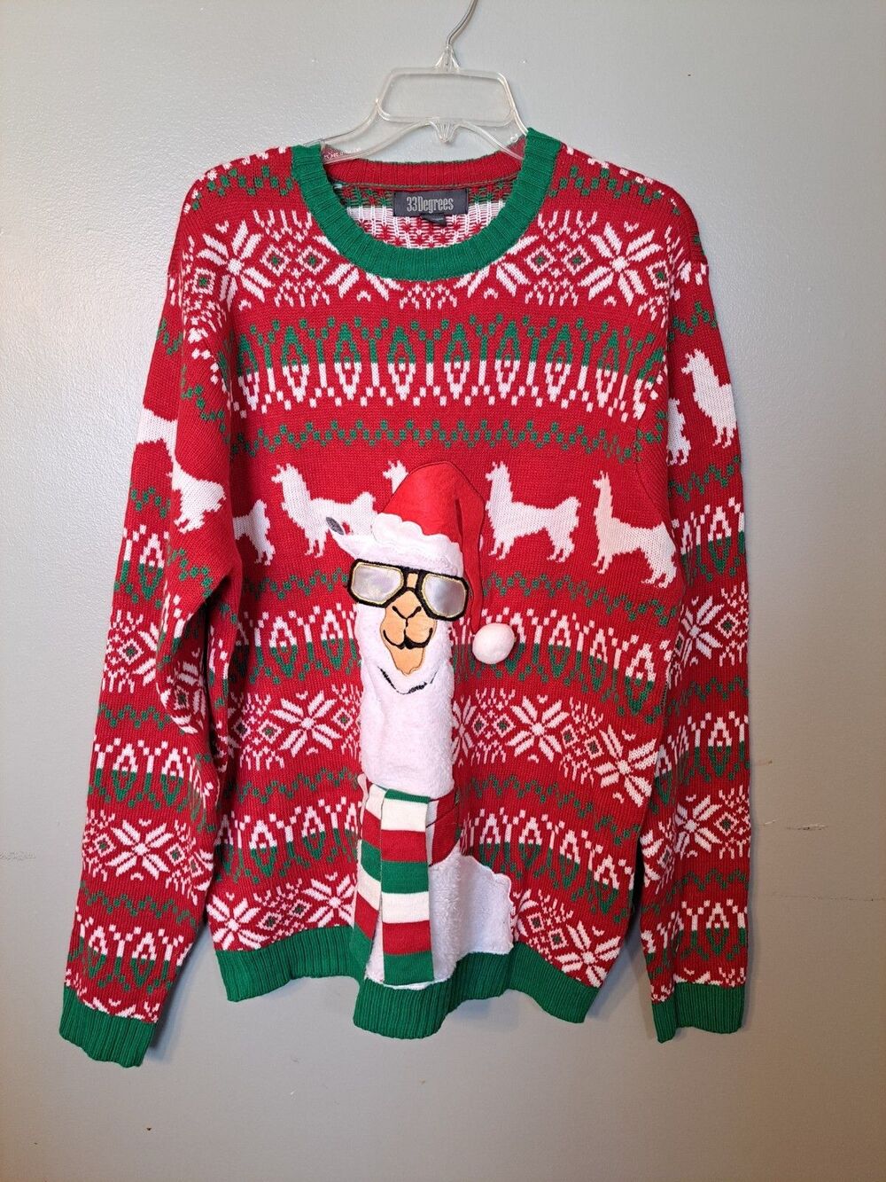 Men's Ugly Christmas Sweater Size XL Holiday Colors Llama in Sunglasses July